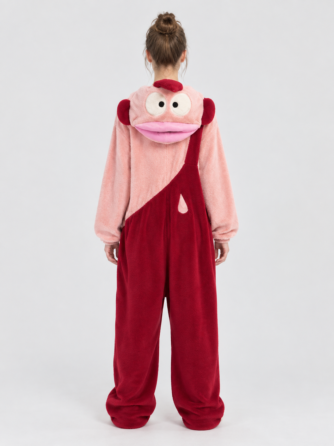 Pink and Burgundy Fleece Hooded Pajama Jumpsuit