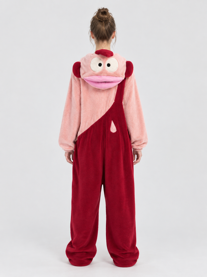 Pink and Burgundy Fleece Hooded Pajama Jumpsuit