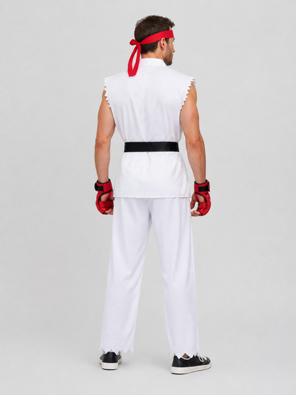 Ryu Street Fighter Cosplay Costume, White Set back view