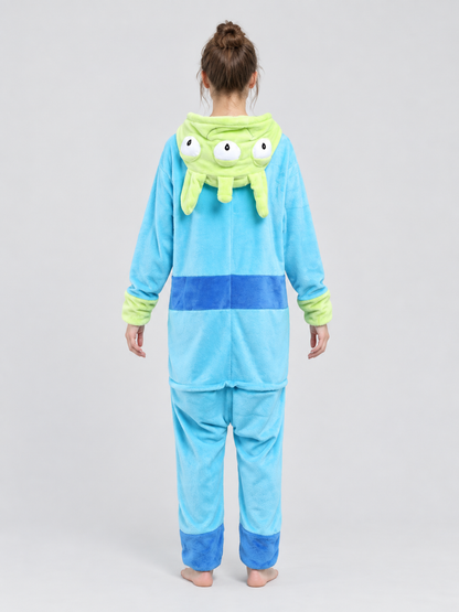 Pajama Jumpsuit with Puffy Hood and Zipper