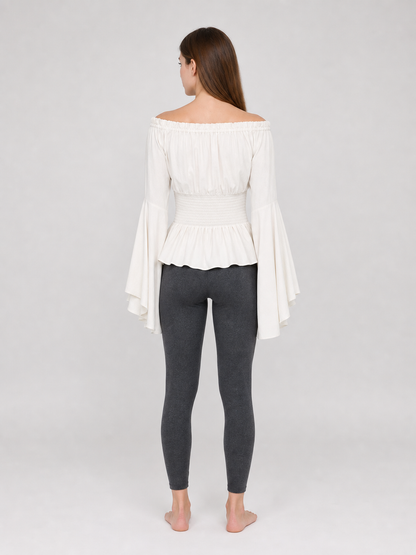 Off-the-Shoulder Blouse with Flared Sleeves
