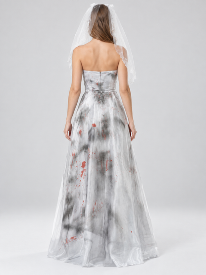 Ghost Bride Carnival Costume with White Lace Veil