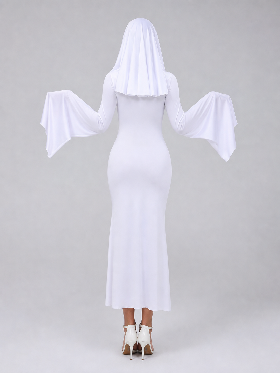 White Ghost Dress with Hood and Pink Accents