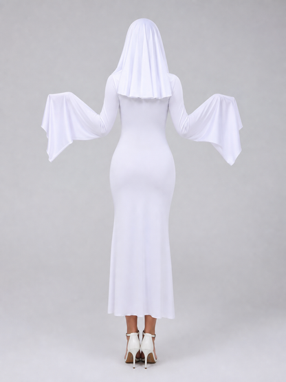 White Ghost Dress with Hood and Pink Accents