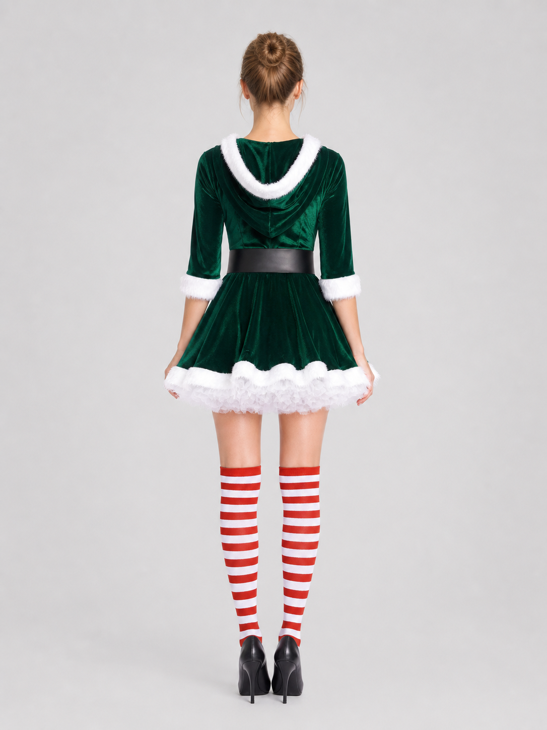 Green Santa Christmas Dress with White Fur back view