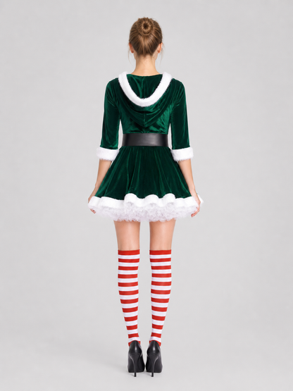 Green Santa Christmas Dress with White Fur back view
