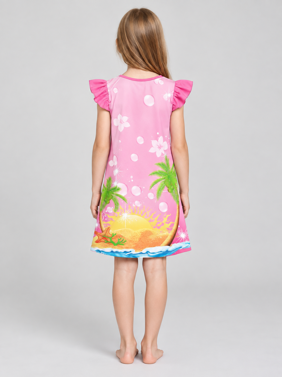 Girls' Short-Sleeve Dress with Print, Pink