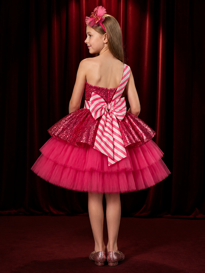 Girls' Christmas Sequin Tutu Dress Costume Set With Headband back view