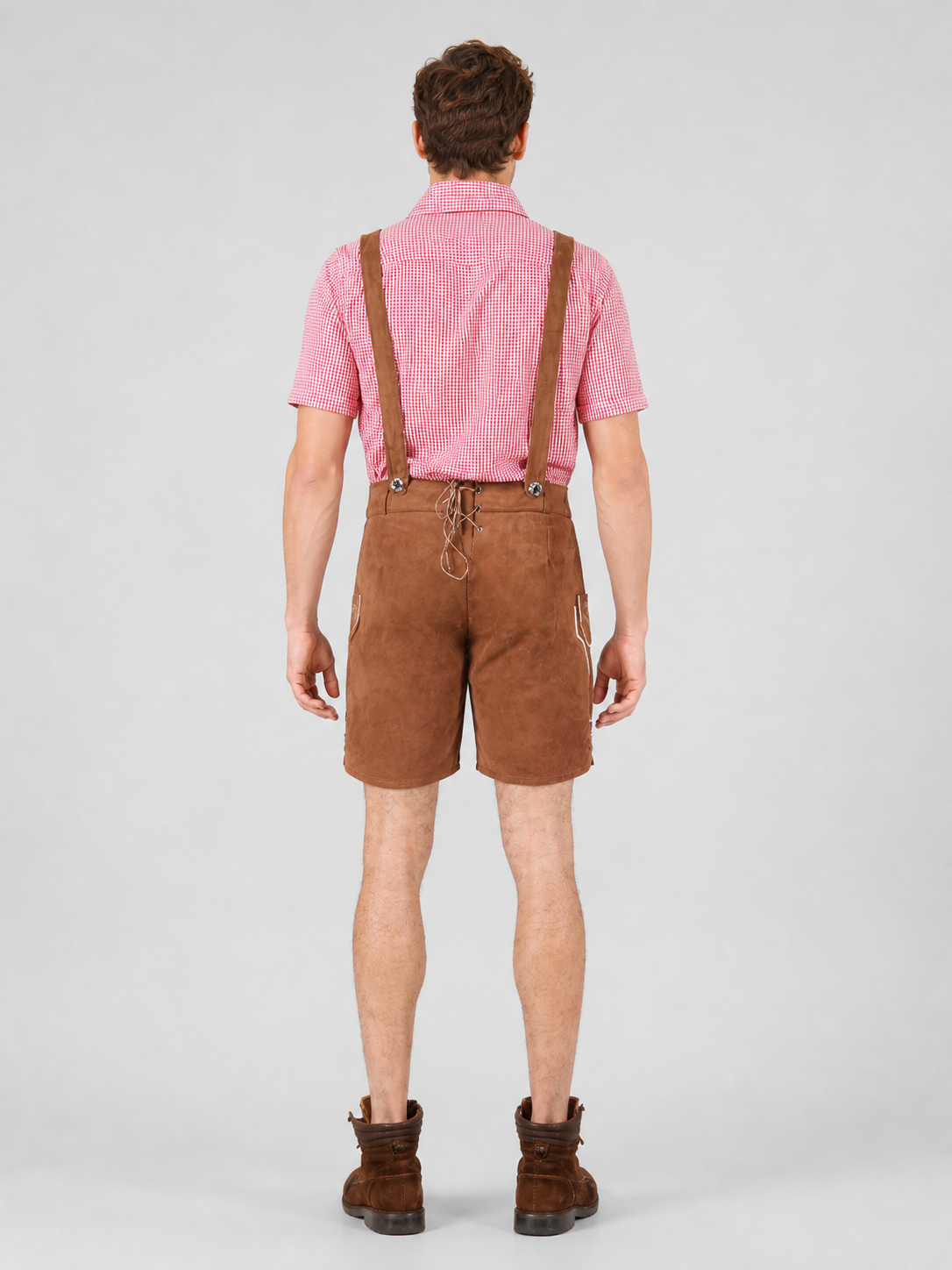 Bavarian Costume with Shirt and Suspender Shorts back view