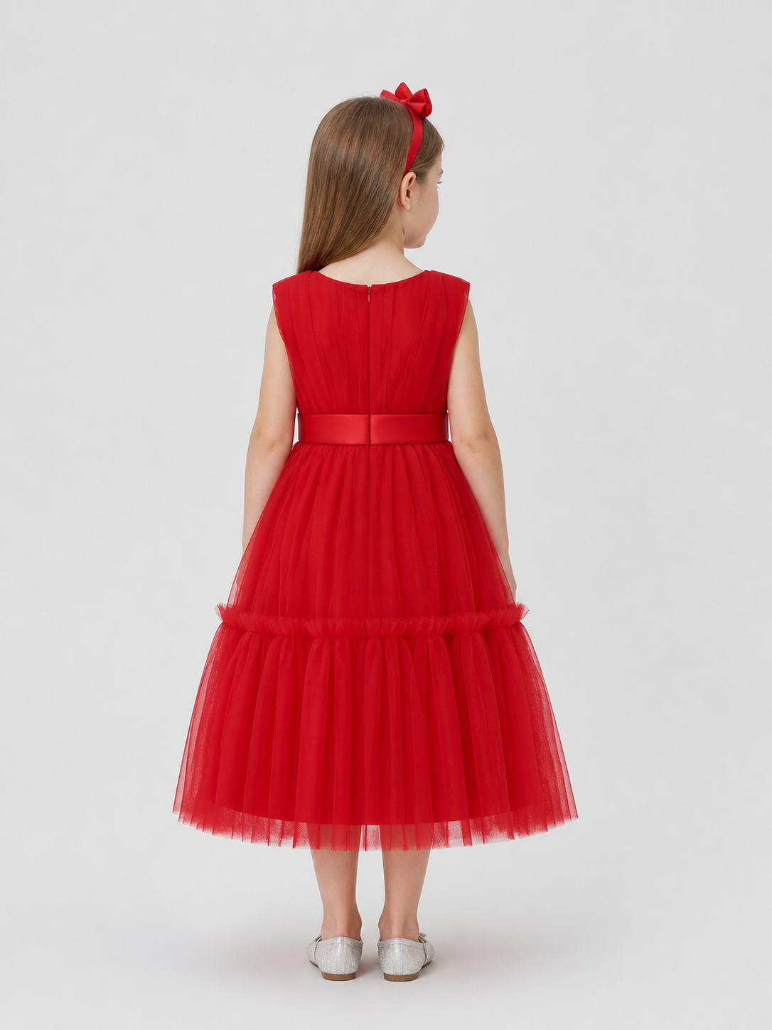 Red Girls' Dressy Tutu Dress with Bow back view