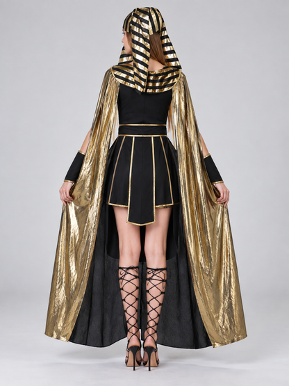 Egyptian Carnival Costume with Gold-Tone Trim back view