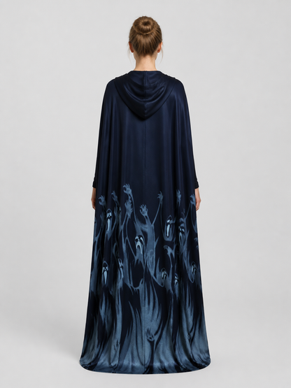 Halloween Hooded Cloak Costume with Ghost Patterns