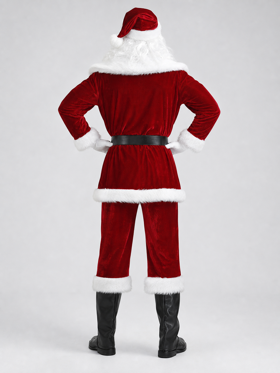 Santa Claus Costume with Beard and Hat, Gold Accents