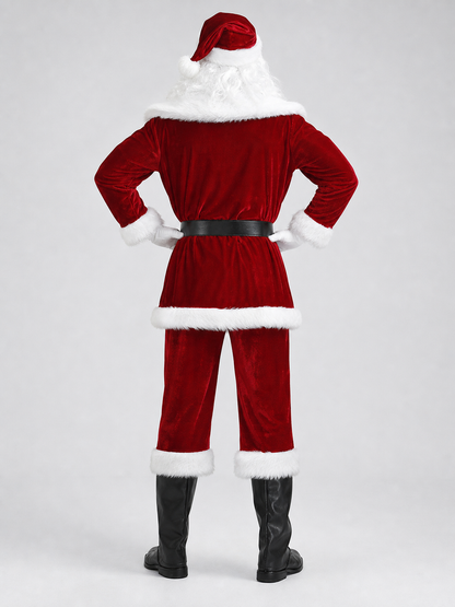 Santa Claus Costume with Beard and Hat, Gold Accents