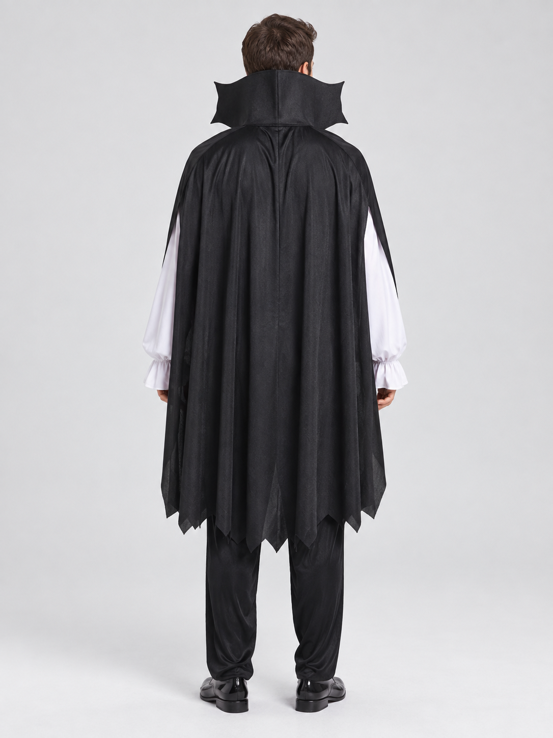 Costume with Burgundy Vest, Pants, and Cape back view
