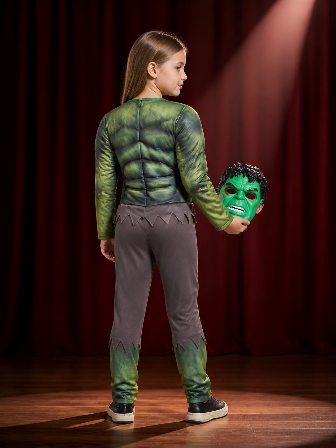 Green Giant Costume Jumpsuit with Mask for Halloween back view