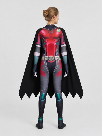 Superhero Cosplay Costume — Jumpsuit with Cape back view