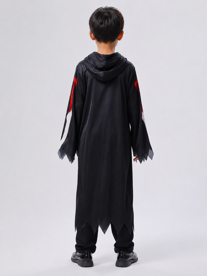 Children's Halloween Death Costume with Skeleton Print back view