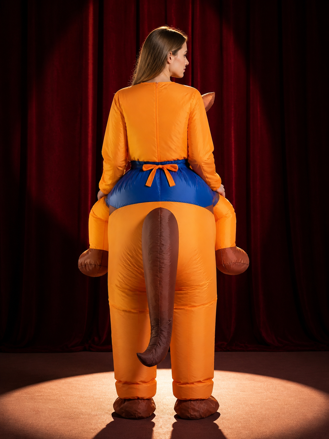 Adult Inflatable Horse Costume for Halloween Party, Brown and Orange Funny Full back view