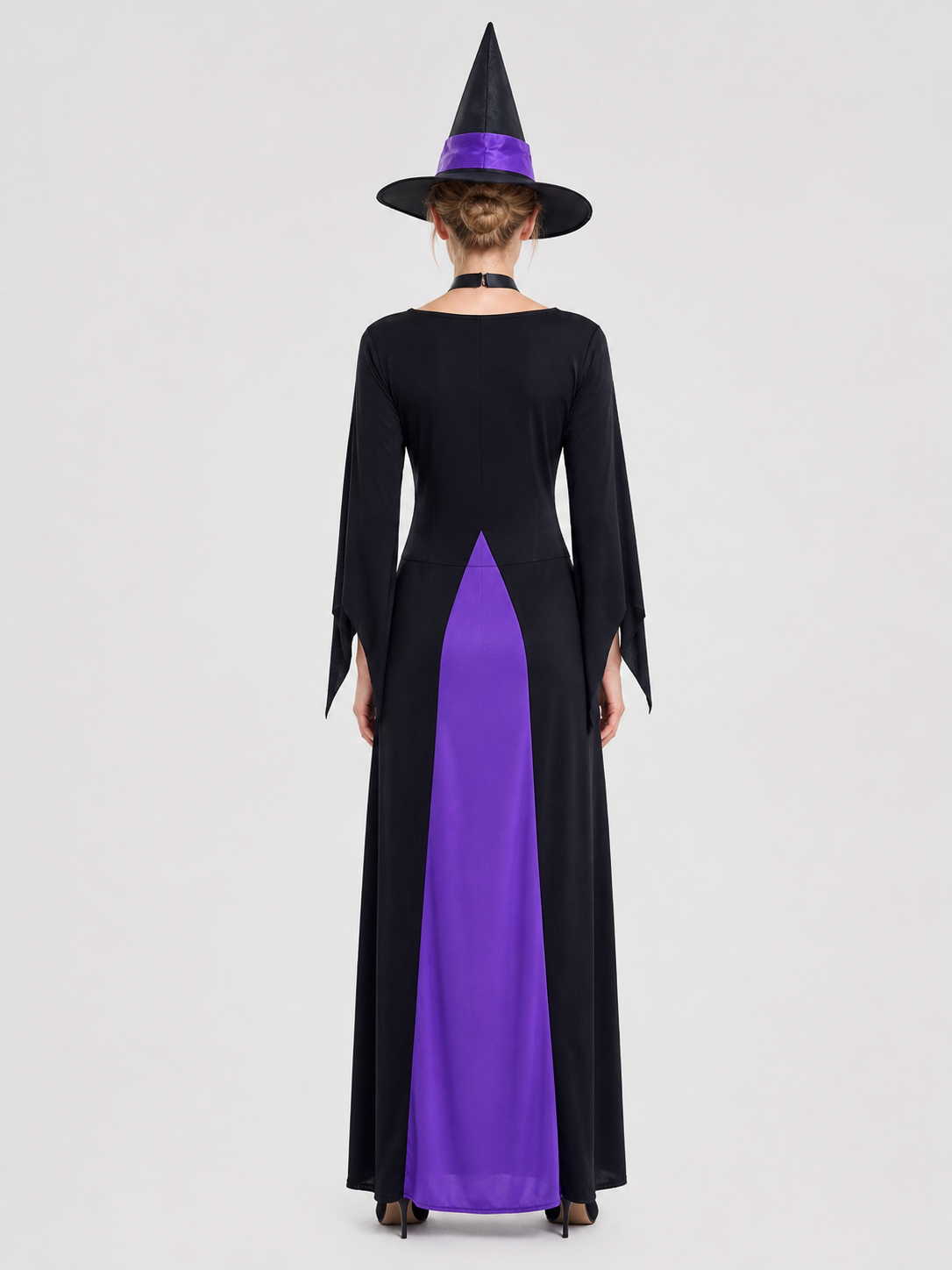 Witch Costume for Halloween: Dress, Hat, Collar back view