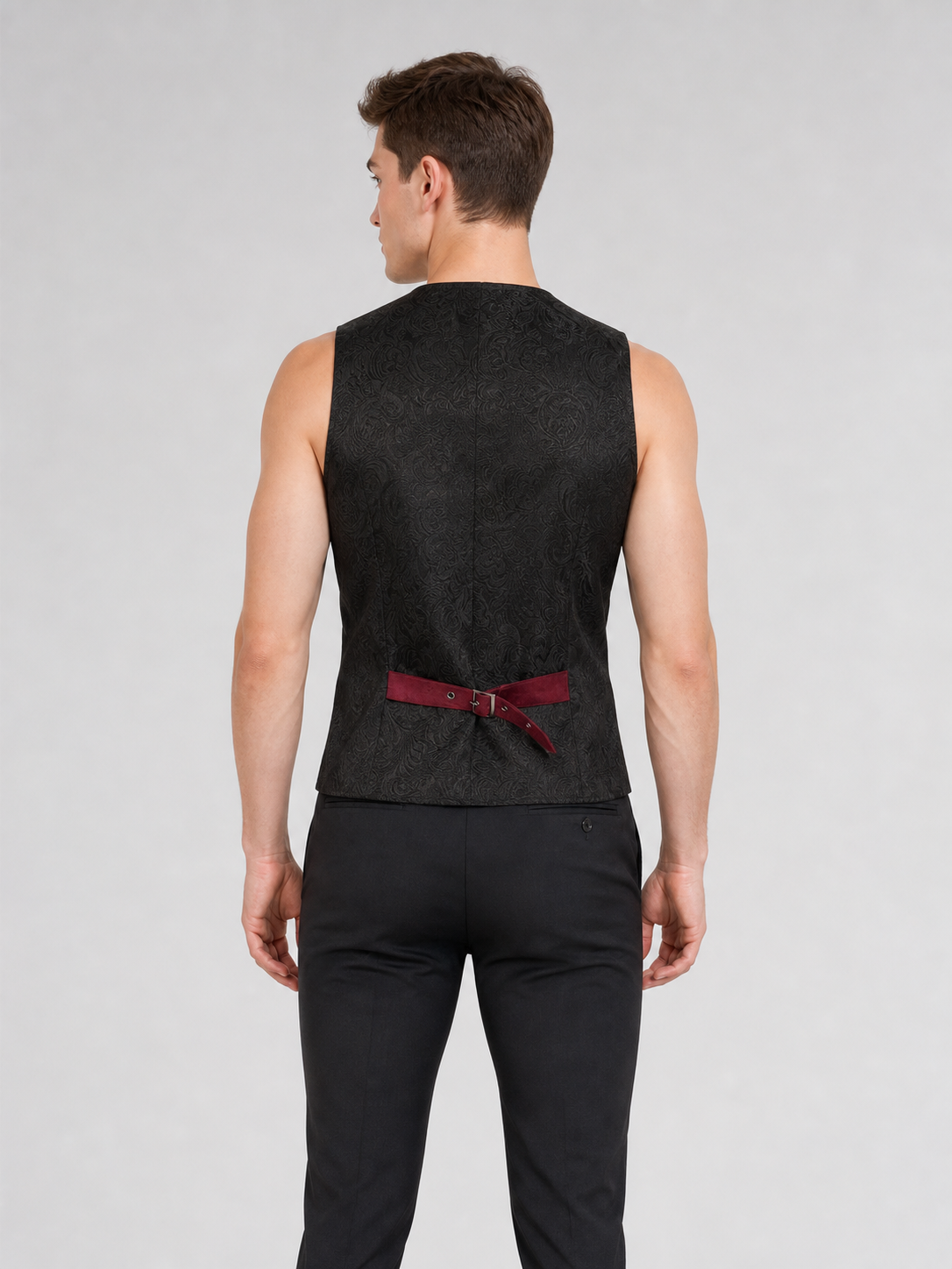 Gothic Sleeveless Vest with Burgundy Lapels