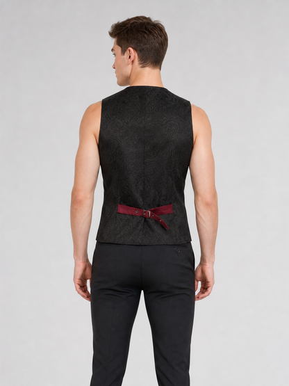 Gothic Sleeveless Vest with Burgundy Lapels