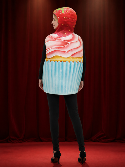 Adult Strawberry Cake Costume Bodysuit, Cupcake Design Halloween Cosplay Outfit back view