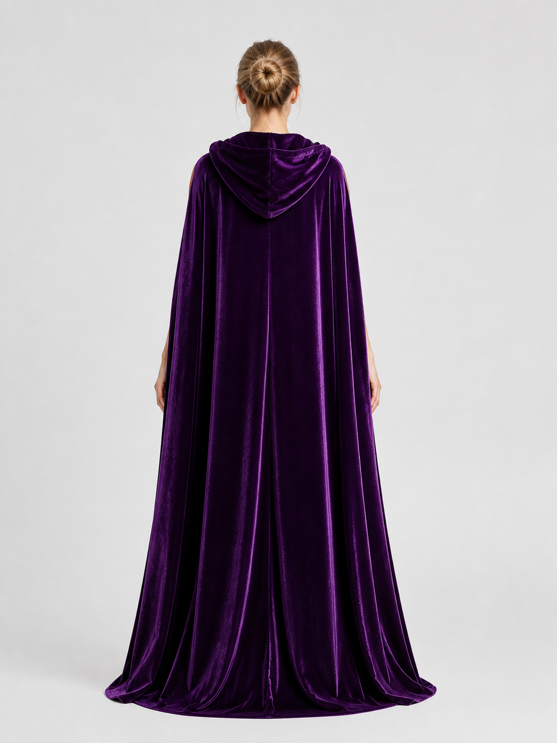 Long Purple Hooded Cape for Cosplay back view