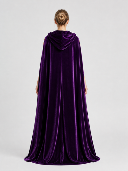 Long Purple Hooded Cape for Cosplay back view