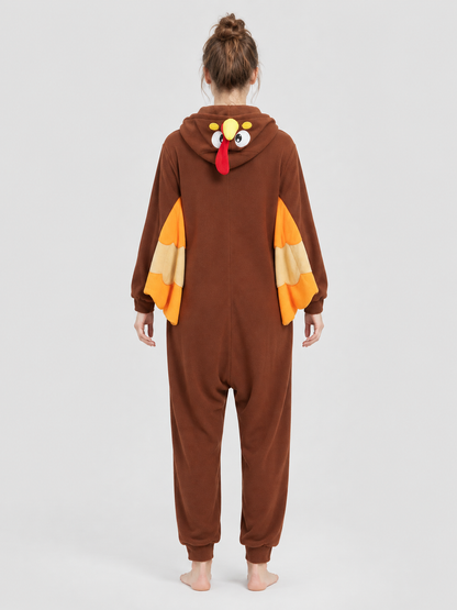 Brown Hooded Pajama Jumpsuit with Wings