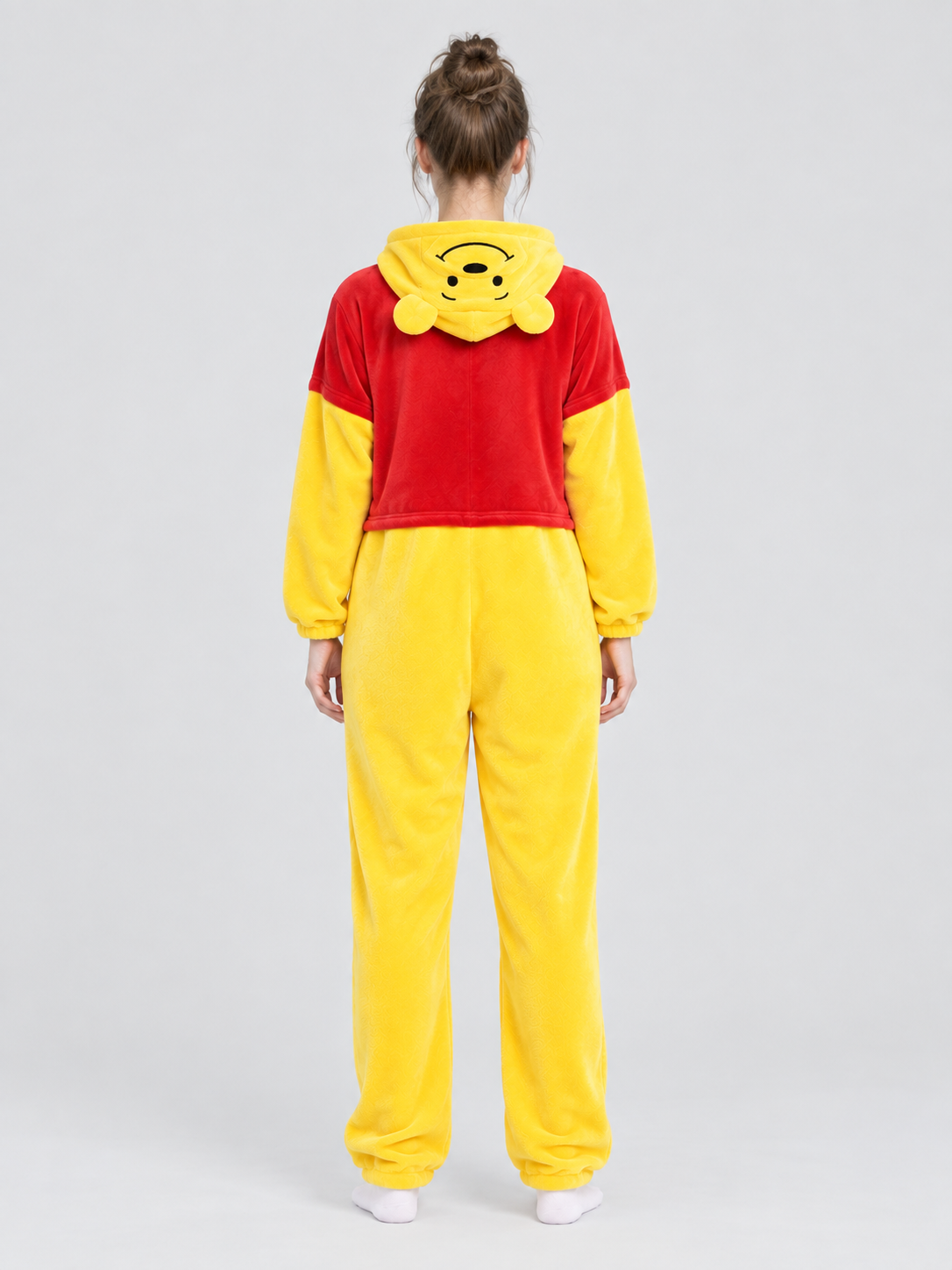 Yellow and Red Pajama Jumpsuit with Hood and Ears