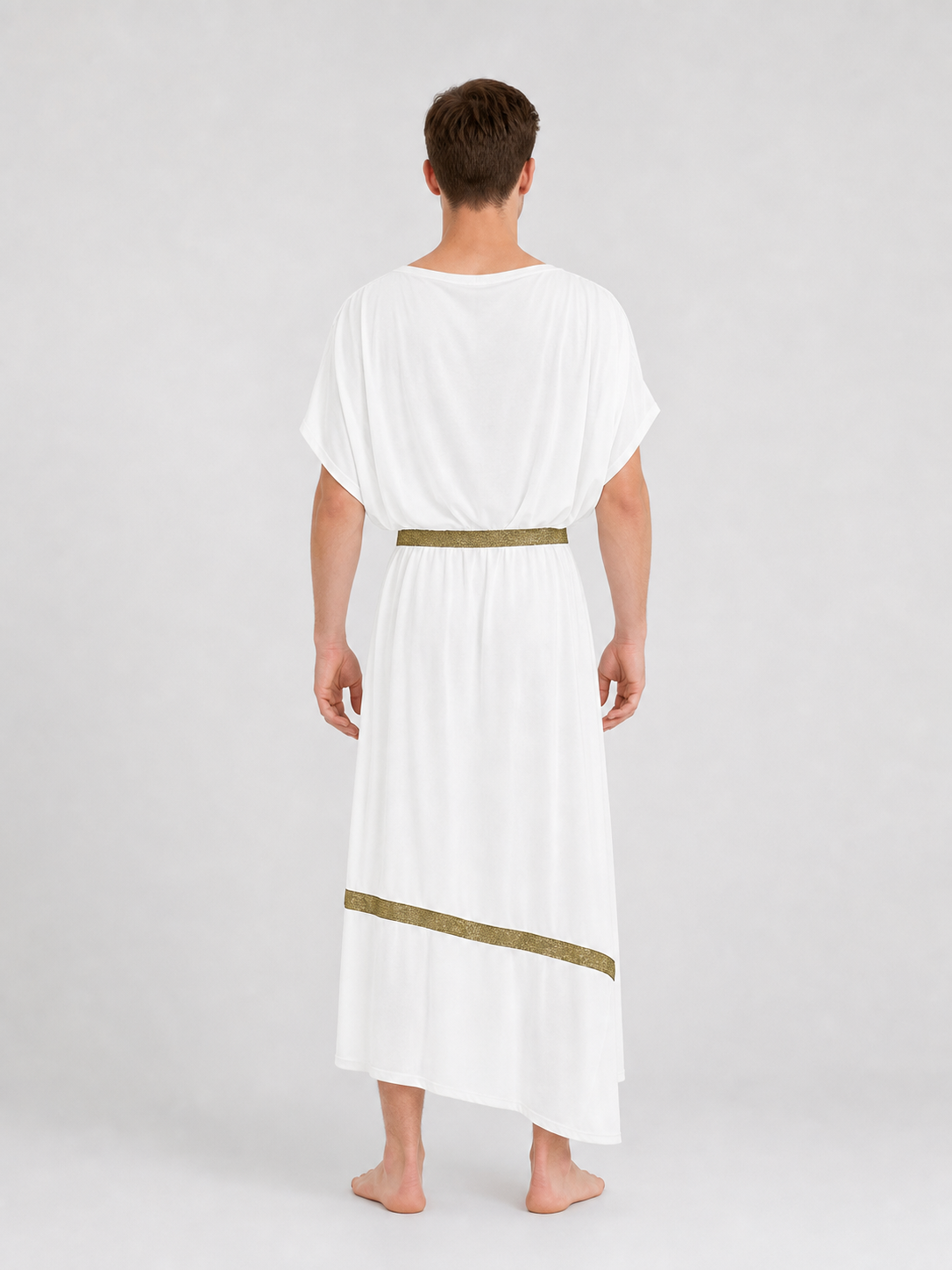 Adult Men's Ancient Greek Costume Set, 3pcs Draped Robe With Gold Trim, Waist Belt And Laurel Wreath For Cosplay Theme Parties