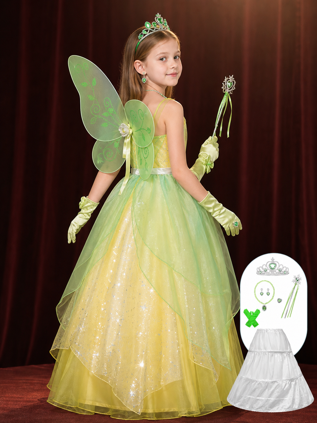 Girls' Princess Butterfly Costume Dress with LED Lights and Gradient Tulle back view