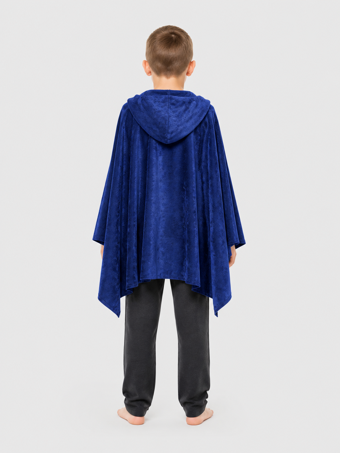 Hooded Cloak Cape with Pointed Hem for Cosplay, Blue back view