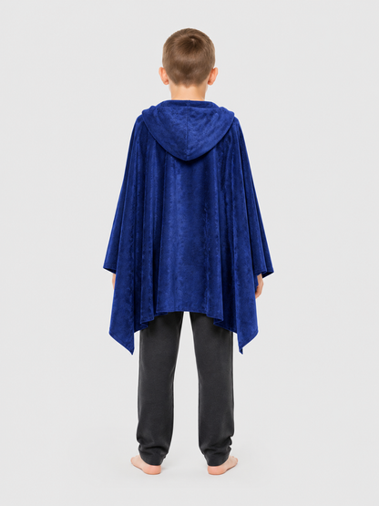 Hooded Cloak Cape with Pointed Hem for Cosplay, Blue back view