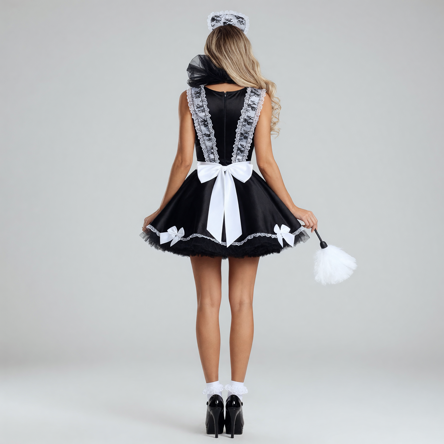 Cosplay Dress with Black-and-White Decor and Apron