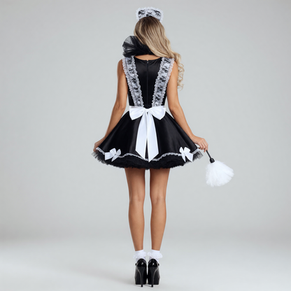 Cosplay Dress with Black-and-White Decor and Apron