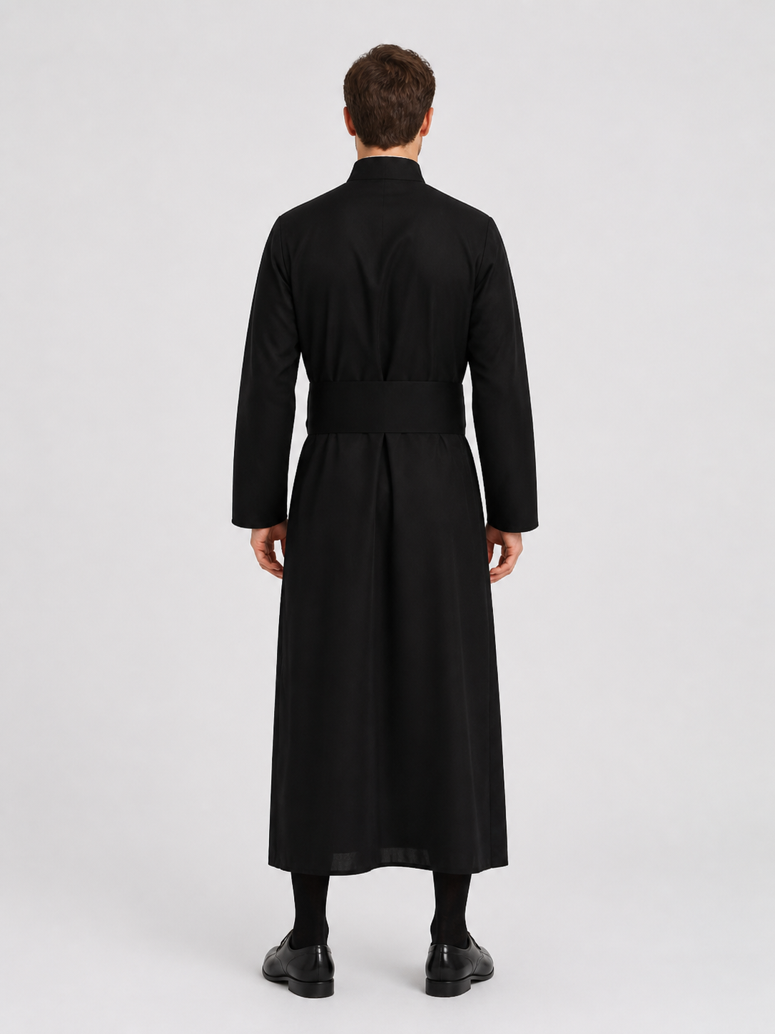 Priest Costume for Role-Playing, Black Cassock with Cross back view