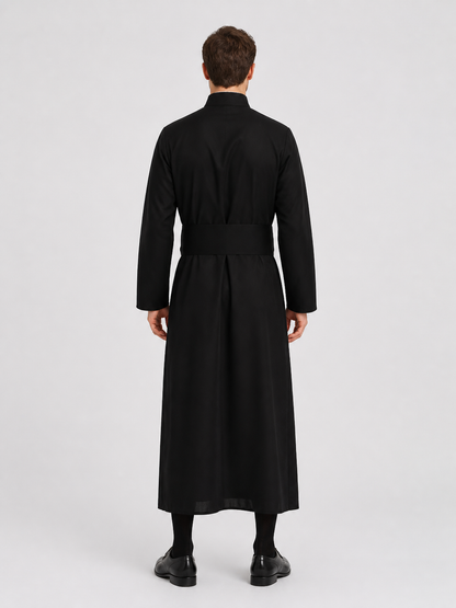 Priest Costume for Role-Playing, Black Cassock with Cross back view