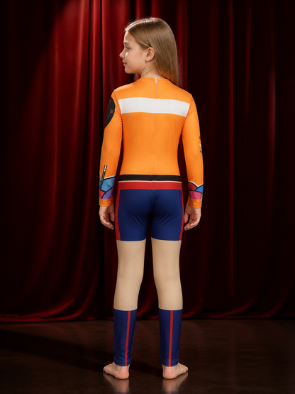 Kids' Huntress Girl Group Cosplay Jumpsuit, Colorful Patchwork One-Piece Costume back view