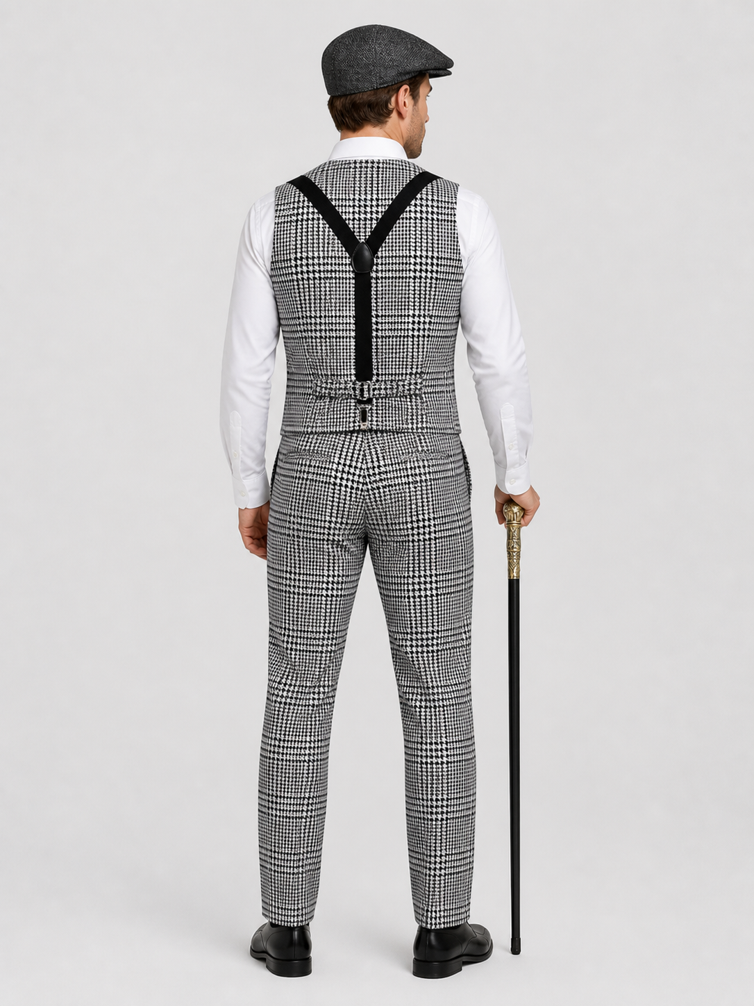 Plaid Vest Suit with Shirt and Accessories back view