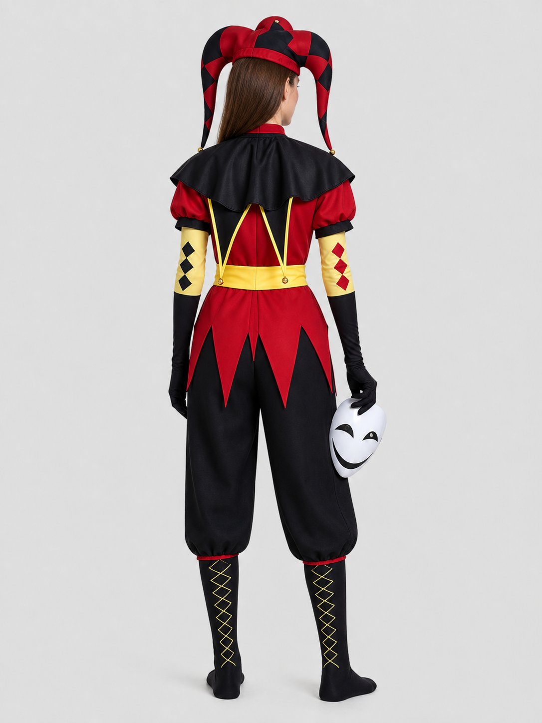 Pierrot Clown Costume, Cosplay Jumpsuit, 7 Pieces back view