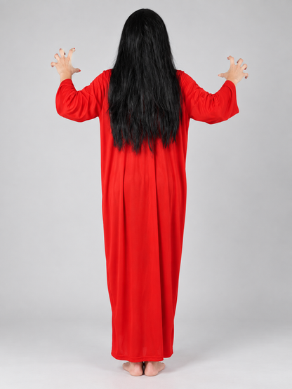 Costume: Long Red Dress and Black Wig