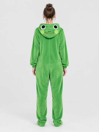 Green Pajama Jumpsuit with Frog Hood