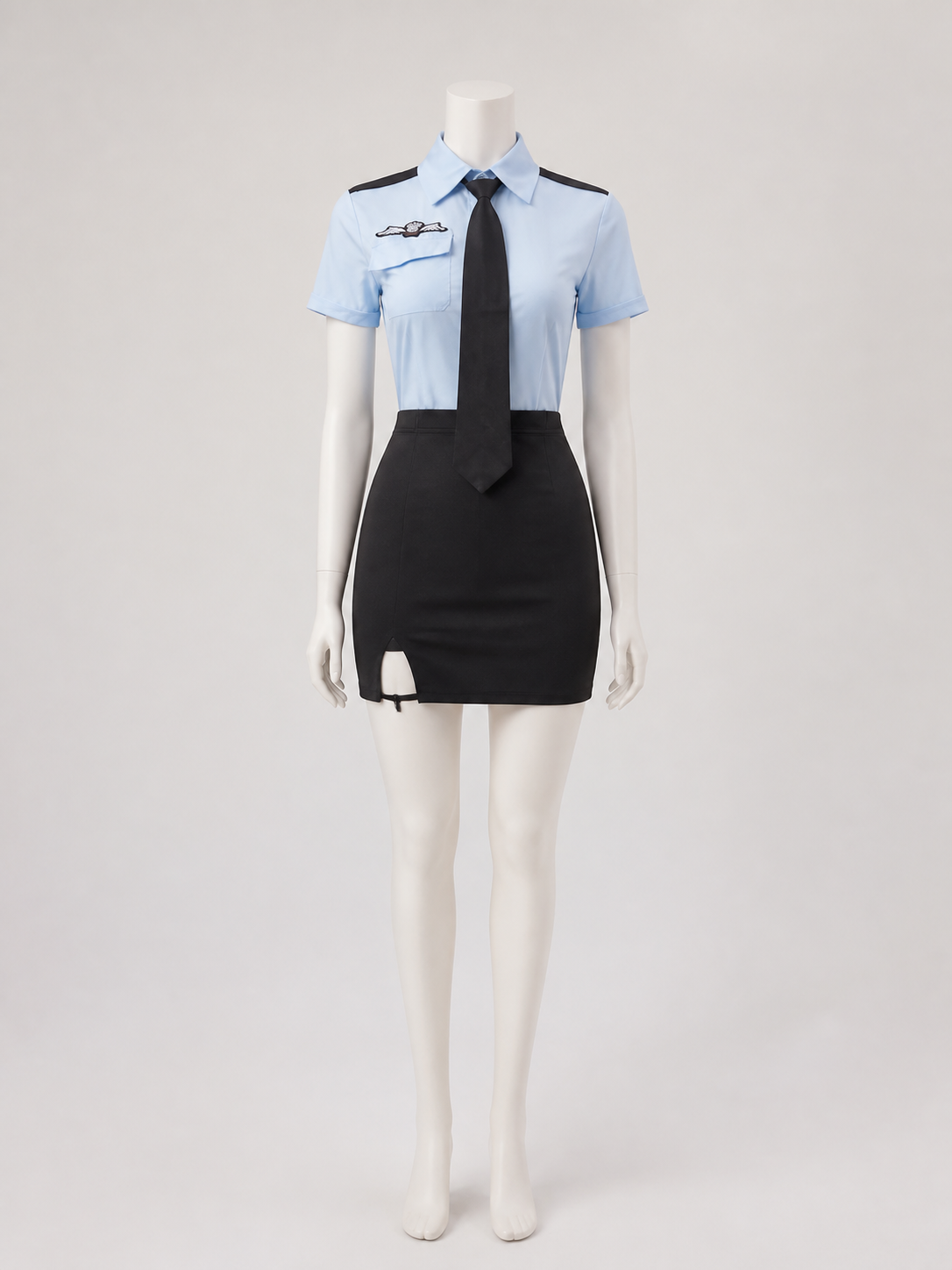 Women's Police Officer Costume Set, Short Sleeve Shirt with Skirt & Tie back view