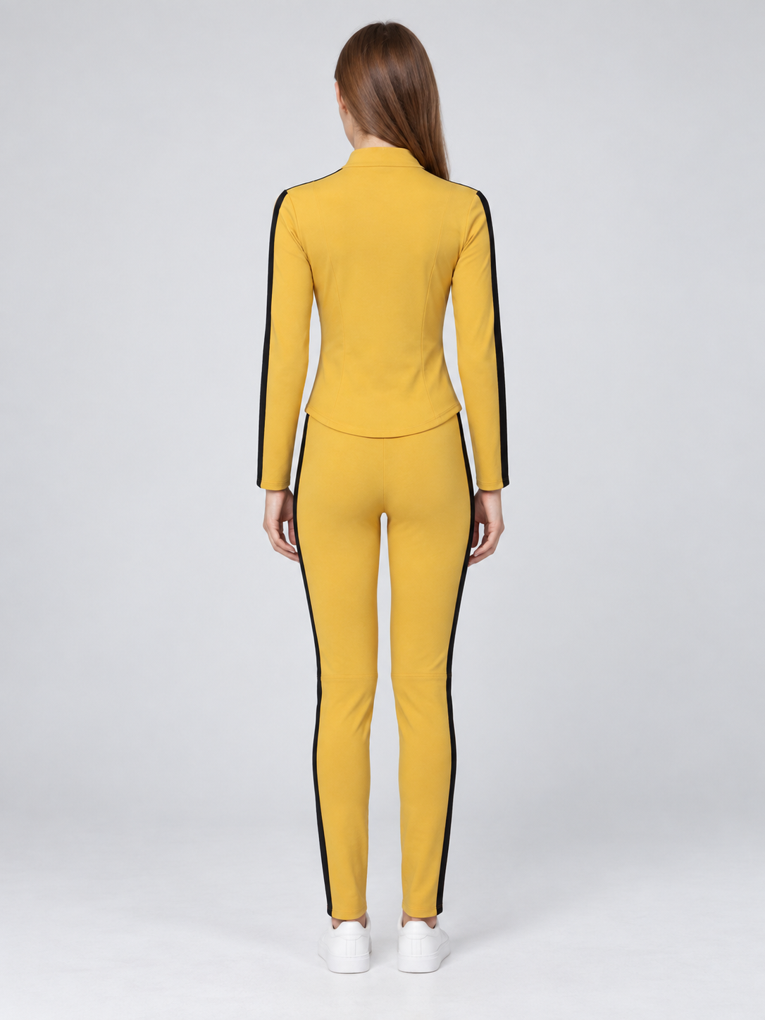 Yellow Fitted Cosplay Costume with Black Stripes back view