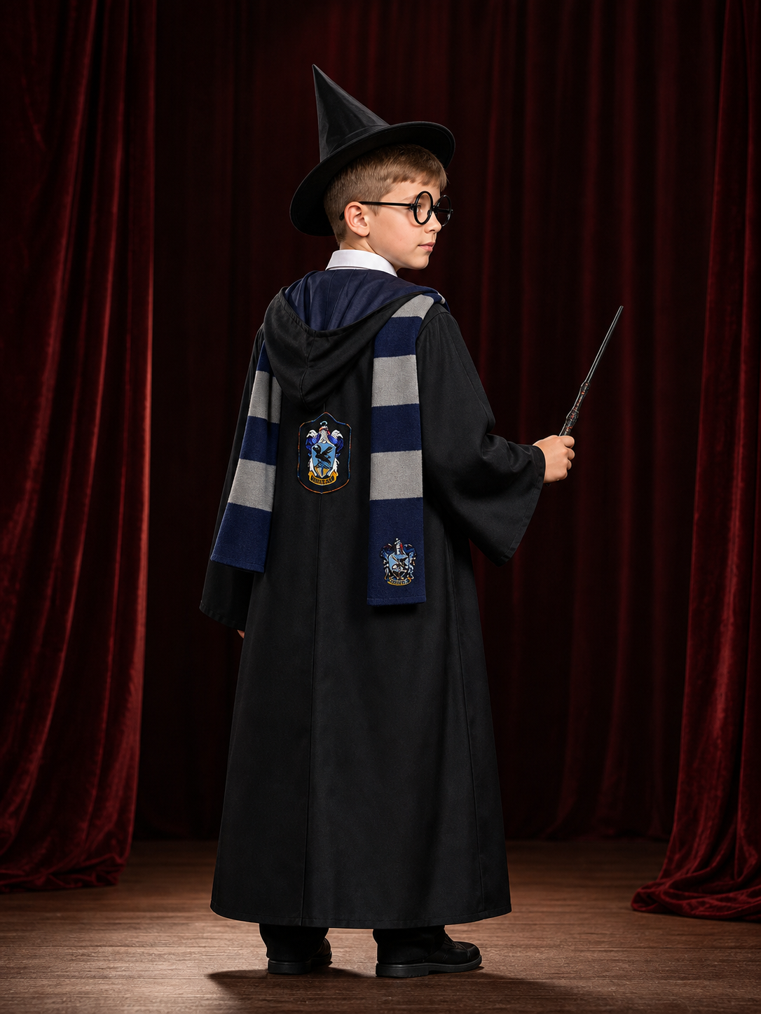 Ravenclaw Wizard Costume, Robe, 7-Piece Cosplay Set back view