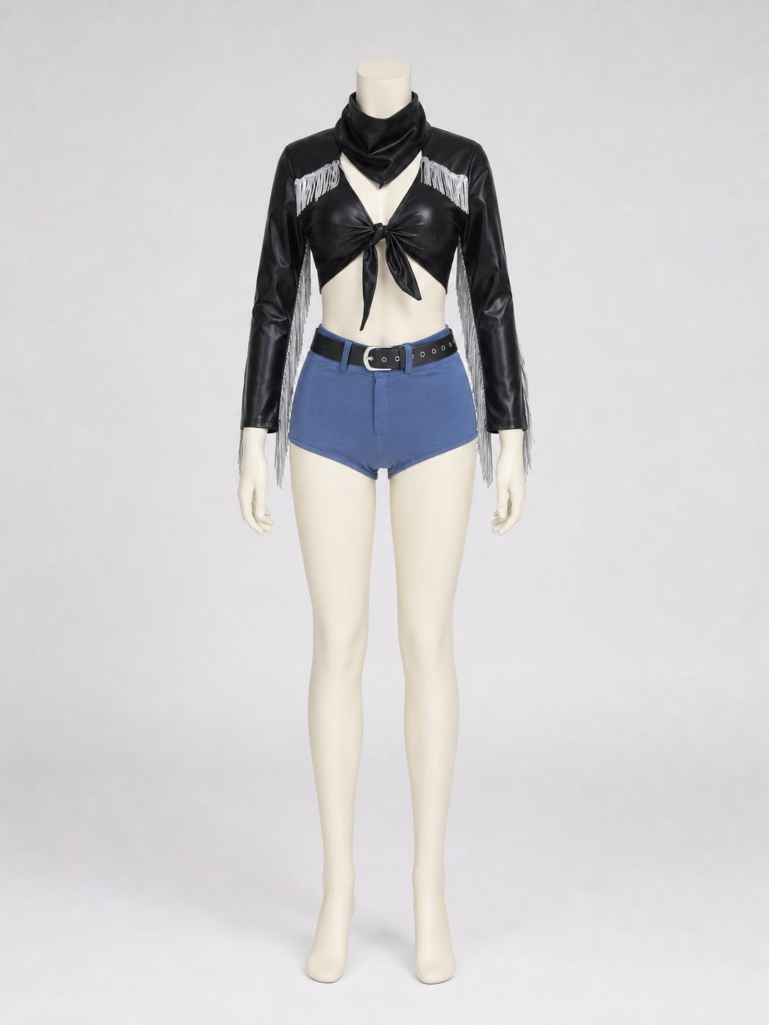 Black Cropped Jacket with Silver Fringe