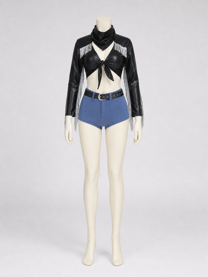 Black Cropped Jacket with Silver Fringe