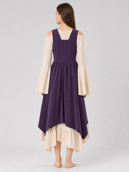 Purple Retro Lace-Up Pinafore Dress